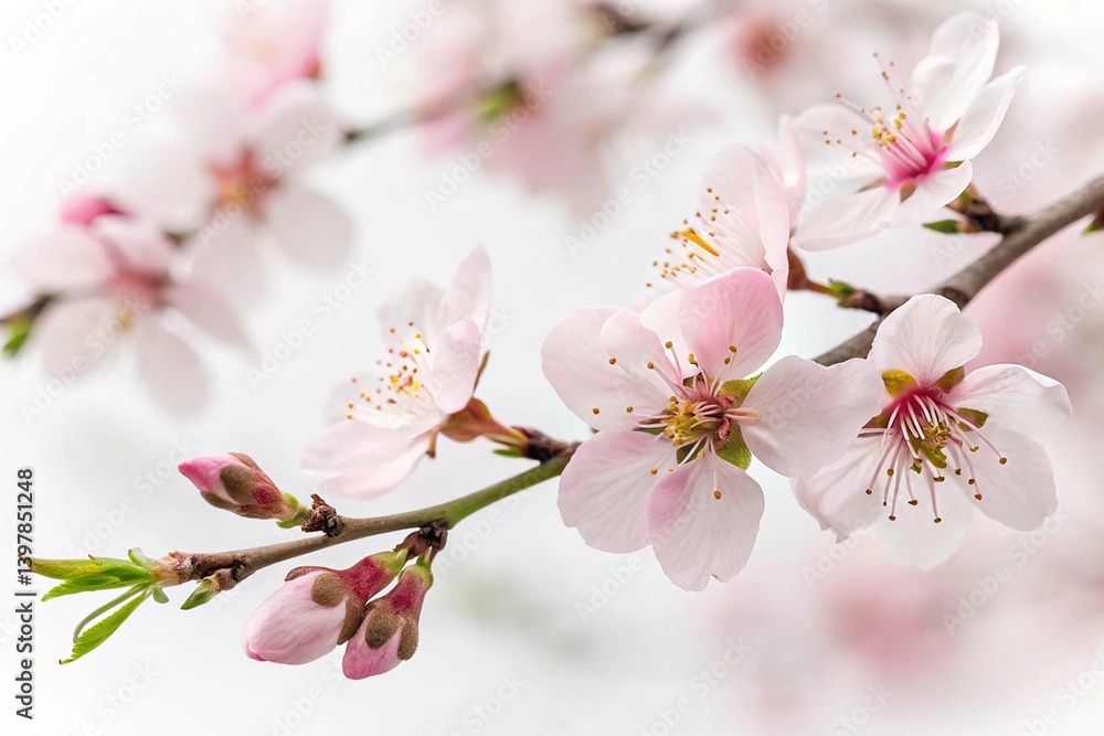 Obraz premium Blossoming almonds with flowers on white backround