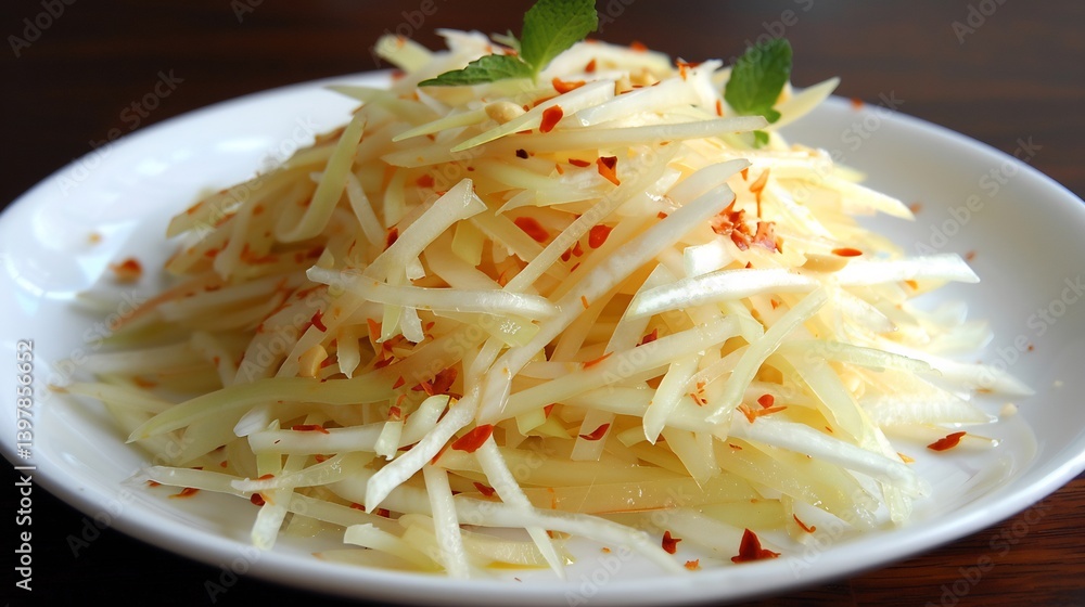 Low carb green papaya peanut salad with Thai basil chili flakes and a tangy lime dressing Low carb green papaya peanut salad with Thai basil chili flakes and a tangy lime dressing