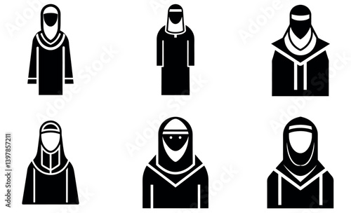 Diverse Muslim Women in Traditional Dress Icons