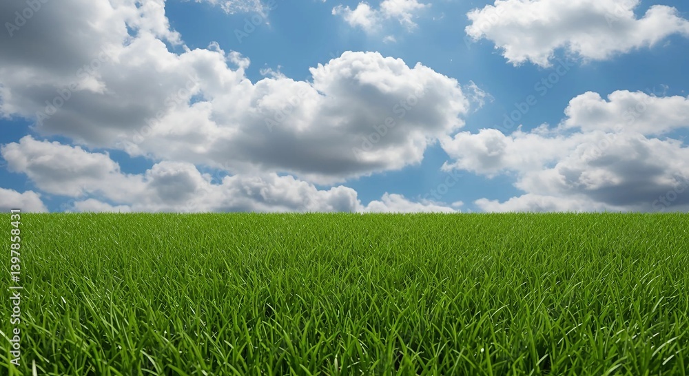 Close-up of green grass on a hill under a blue, cloudy sky, symbolizing nature, serenity, and outdoor beauty. Close-up of green grass on a hill under a blue, cloudy sky, symbolizing nature, serenity, and outdoor beauty.