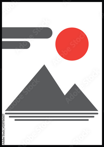 graphic vector for wall decoration of abstract mountain scenery on white background