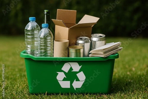 Obraz na płótnie Recycling Station in a Park Showcases Various Recyclable Materials During a Sunny Afternoon w salonie
