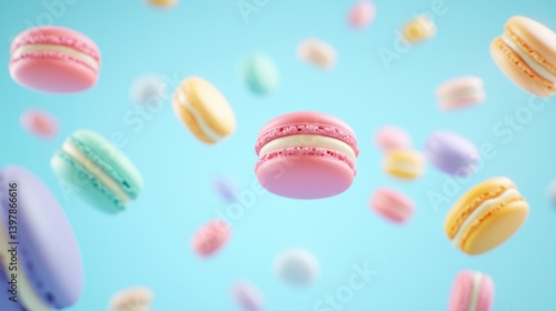 Wallpaper Mural A bunch of colorful macarons are flying through the air Torontodigital.ca