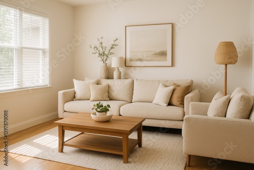 Elegant and Cozy Living Room With Neutral Tones and Natural Light Enhancing t...