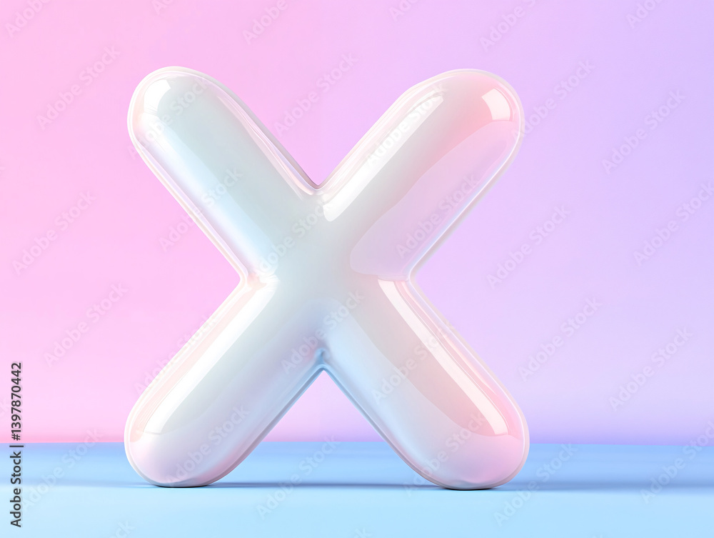 The image shows a large, glossy letter The image shows a large, glossy letter
