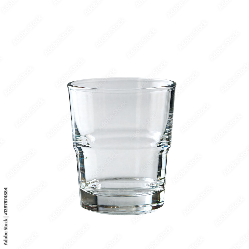 a clear, faceted glass stands empty against a plain white background. a clear, faceted glass stands empty against a plain white background.