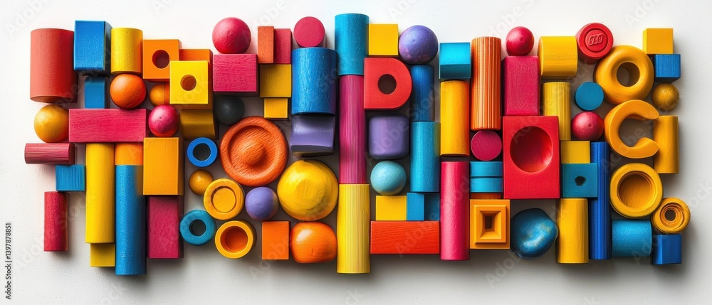 Connect Toys Colorful abstract arrangement of geometric shapes in various sizes and hues.