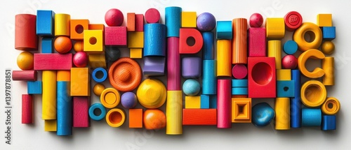Connect Toys Colorful abstract arrangement of geometric shapes in various sizes and hues.
