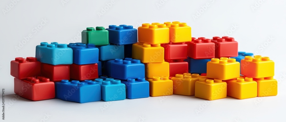 Connect Toys Colorful building blocks stacked in various patterns, showcasing creativity and playfulness.