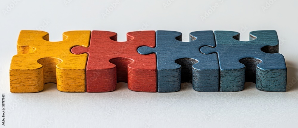 Connect Toys Colorful puzzle pieces arranged in a row on a light surface.