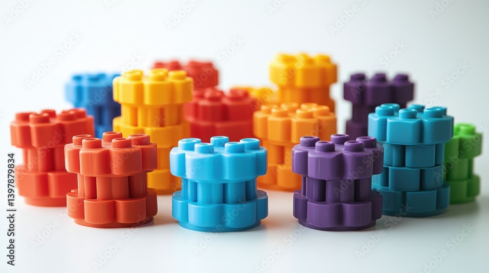 Connect Toys Colorful stacking toys arranged in a playful display, showcasing vibrant hues and shapes.