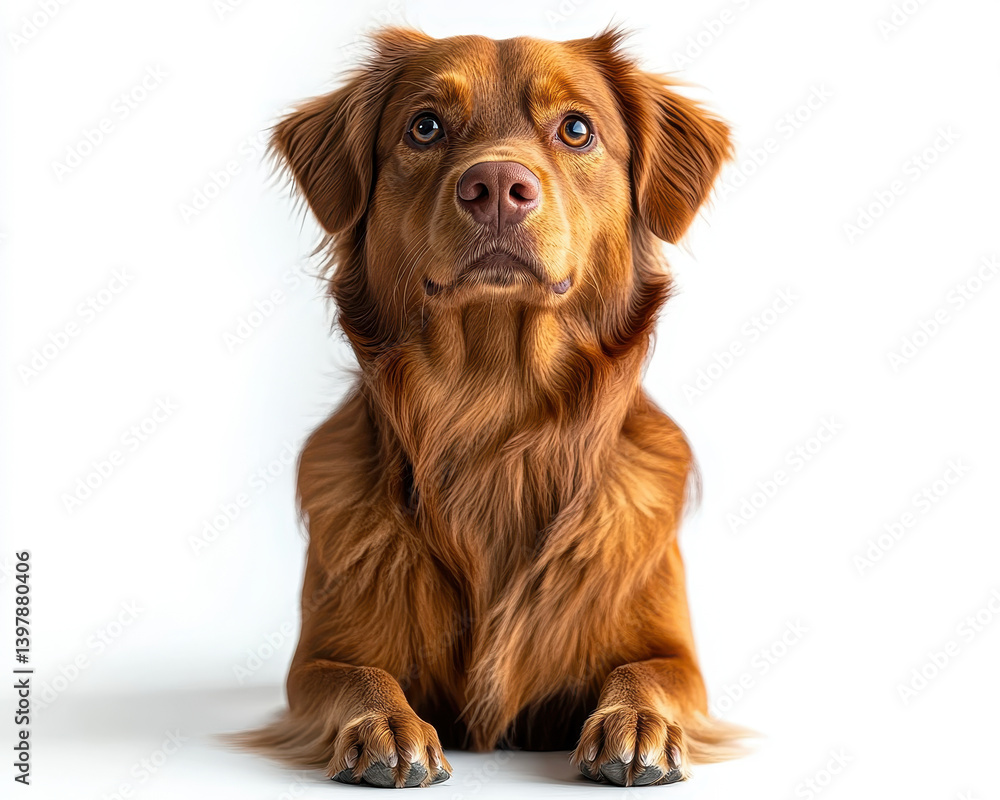 portrait of a golden brown dog isolated on white background, showcasing realistic detail and expressive eyes