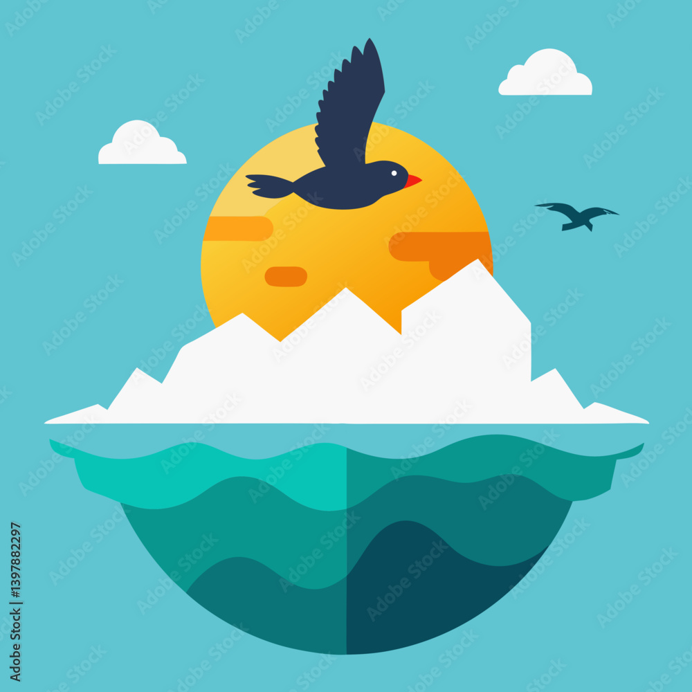 Obraz premium An iceberg in the middle of the ocean vector art illustration