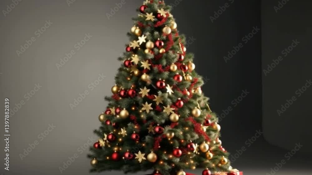 Festive Christmas tree: A beautifully decorated christmas tree with ornaments, ready to bring holiday spirit Festive Christmas tree: A beautifully decorated christmas tree with ornaments, ready to bring holiday spirit