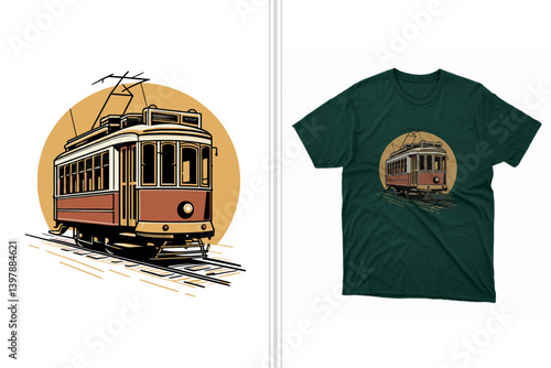 old tram t-shirt artwork design template
