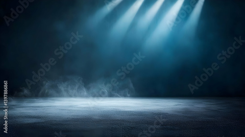 Dark Blue Stage Spotlight Scene With Smoky Concrete