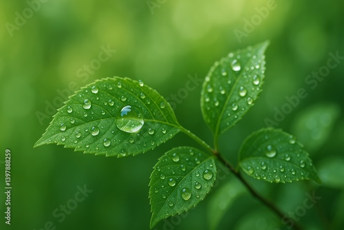 Close up of Green Leaves With Water Droplets in a Lush Environment During a S...