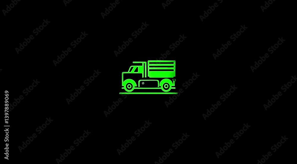 Glowing Cargo Truck Icon animation on black color background. Glowing Cargo Truck Icon animation on black color background.