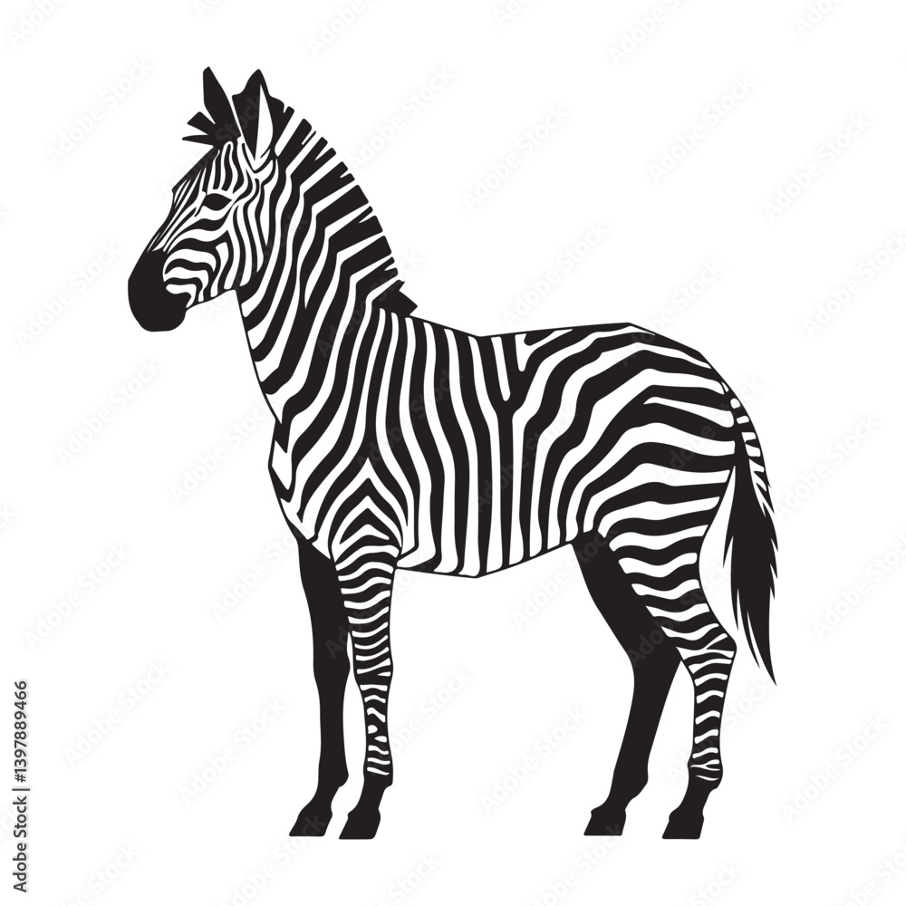 Fototapeta premium Black and white zebra silhouette with stripes, perfect for animal and wildlife designs.
