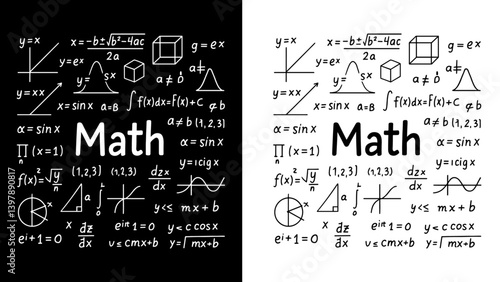 Exploring Math, Formulae And Equations On Blackboard, Concept Of Analysis And Learning, Ideal For Education, Print Design, T-shirt Design, Poster, Covering, Studying And Science Projects