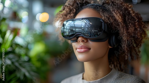 Obraz na płótnie Woman using virtual reality headset to design a product showroom w salonie