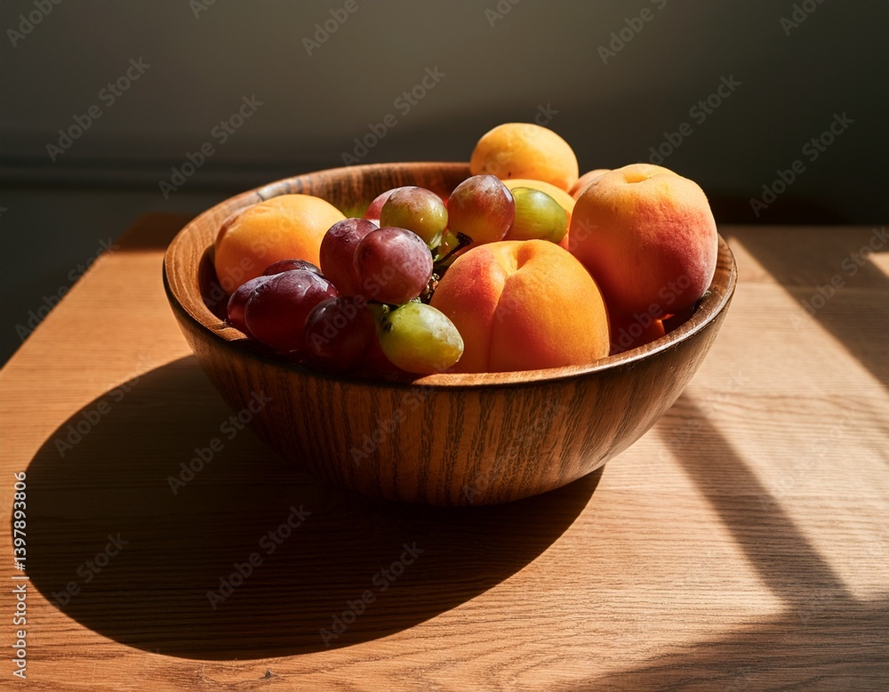 Morgensonne fällt durchs Küchenfenster auf Obstschale Morgensonne fällt durchs Küchenfenster auf Obstschale
