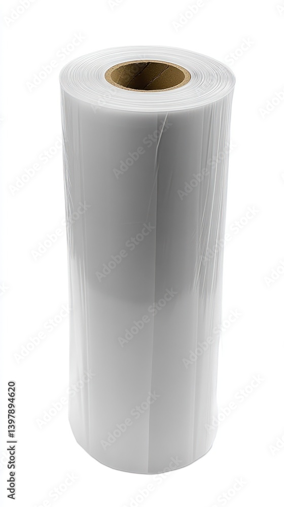 A roll of clear plastic wrap presented on a white background A roll of clear plastic wrap presented on a white background