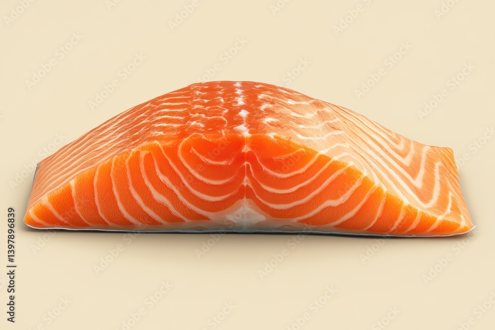 Fresh salmon fillet presented on a neutral background for advertising and culinary displays Fresh salmon fillet presented on a neutral background for advertising and culinary displays