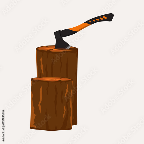 Axes spitting wood pieces vector illustration