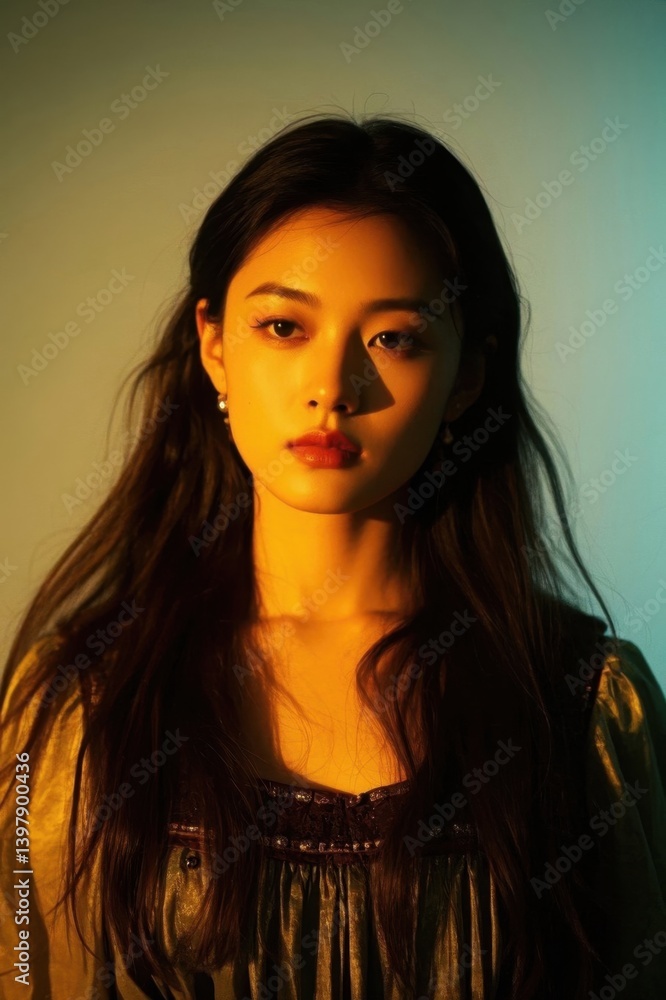 Fototapeta premium arafed woman with long hair and a brown shirt