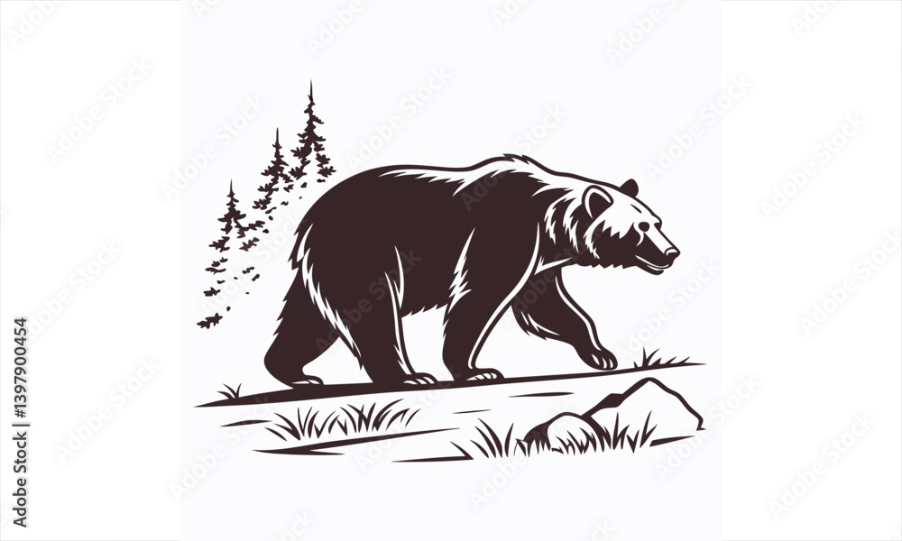 Fototapeta premium Powerful Bear Silhouette Standing on Mountain Top