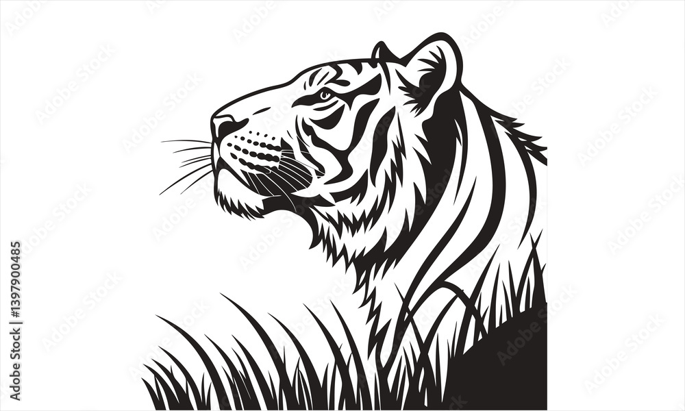 Obraz premium Powerful Tiger Silhouette on a White Background
