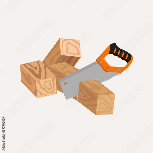 Sawing wood plank stock vector illustration