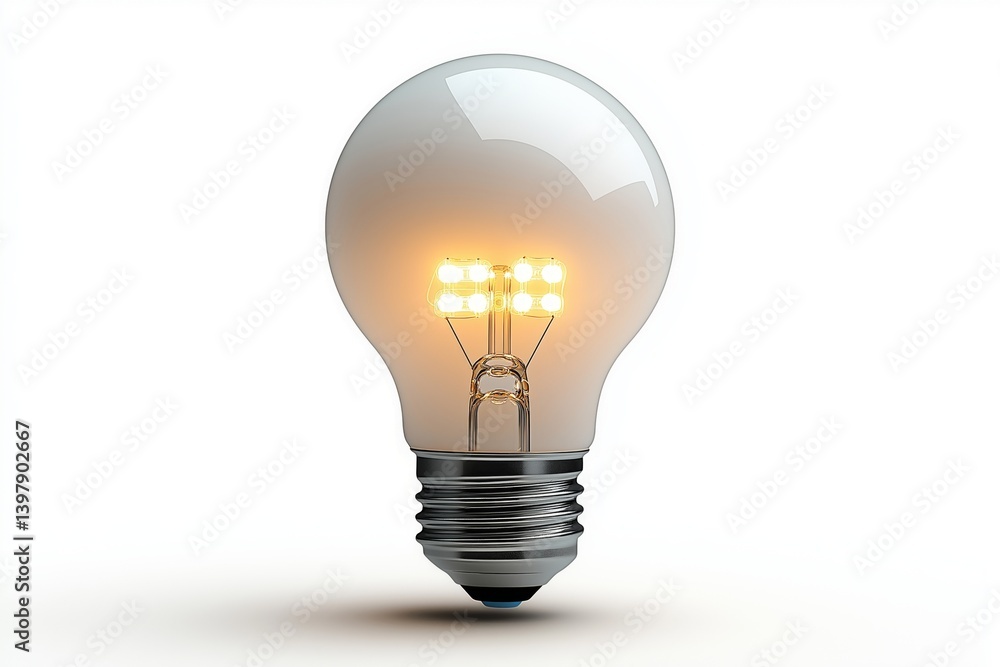 A modern LED light bulb glowing brightly against a white background, showcasing innovation in energy efficiency. A modern LED light bulb glowing brightly against a white background, showcasing innovation in energy efficiency.