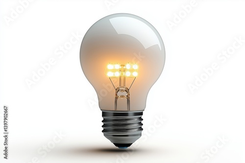 A modern LED light bulb glowing brightly against a white background, showcasing innovation in energy efficiency.