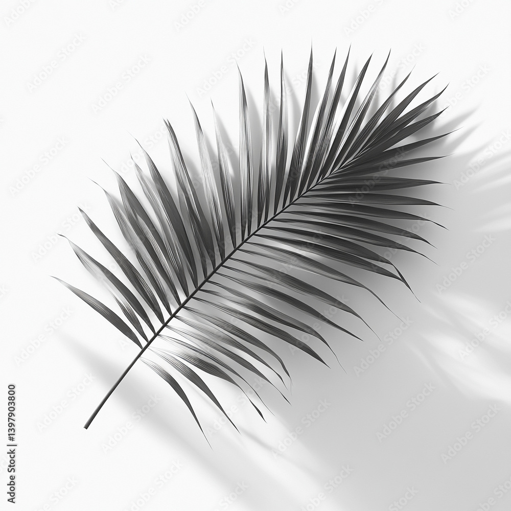 Obraz premium Black palm leaf on a white background creating contrast