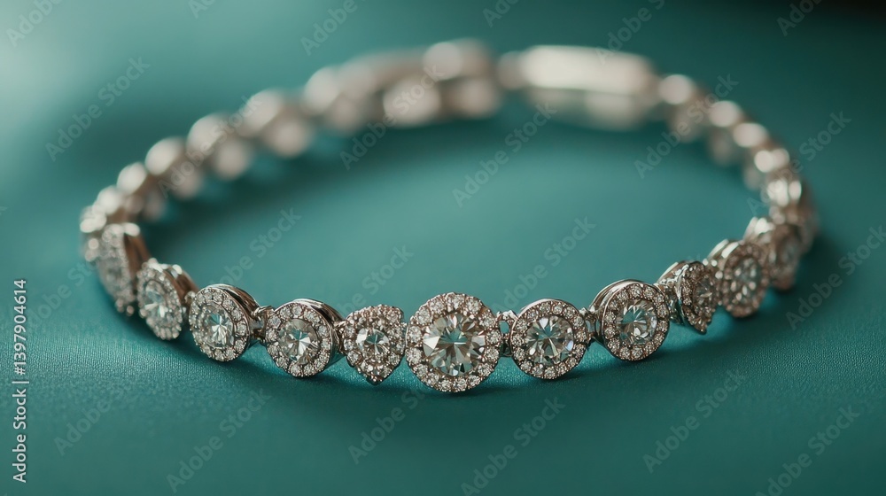 Shiny diamond bracelet on a soft teal paper with gentle creases and folds Shiny diamond bracelet on a soft teal paper with gentle creases and folds