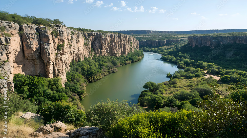 Panoramic Canyon River View With Lush Vegetation Panoramic Canyon River View With Lush Vegetation