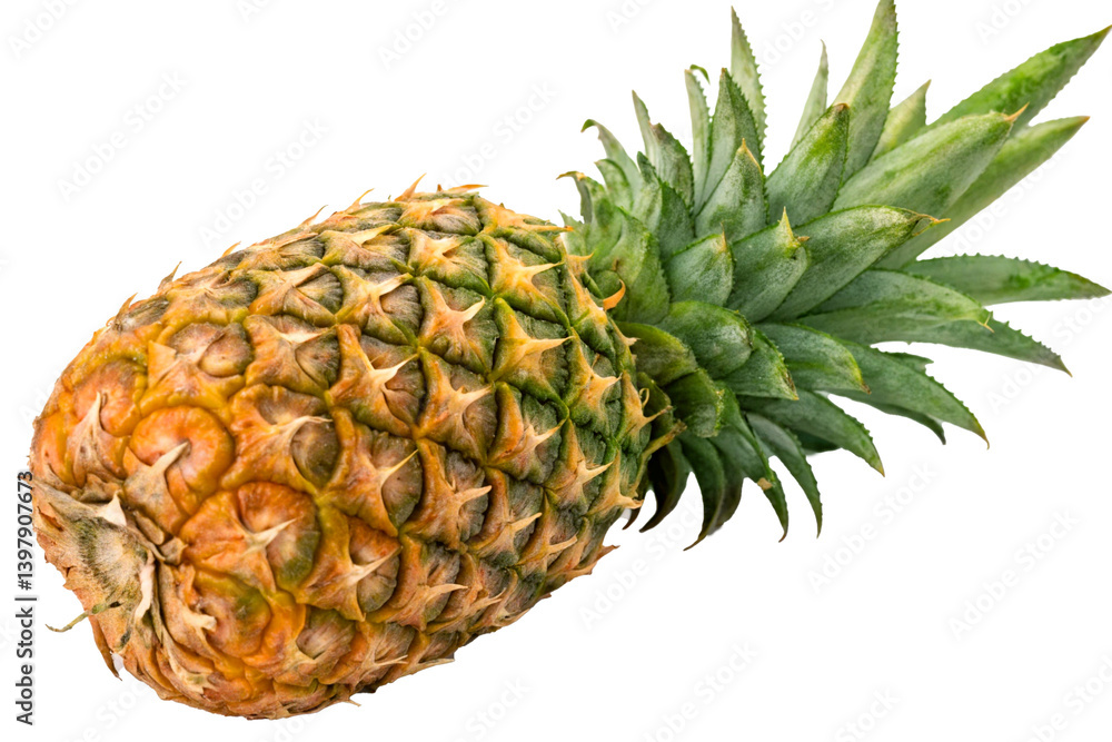 Whole Ripe Pineapple with Textured Skin on a White Background Whole Ripe Pineapple with Textured Skin on a White Background