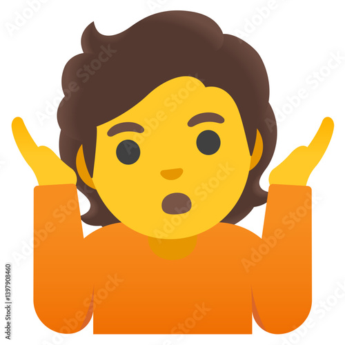 Shrugging Emoji with Curly Hair and Orange Shirt (Default Yellow)