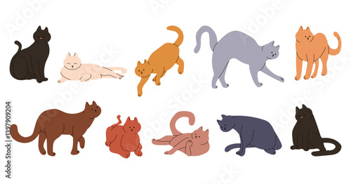 Set Of Flat Cartoon Cat