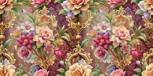 Vibrant floral wallpaper design featuring exquisite roses and orchids.