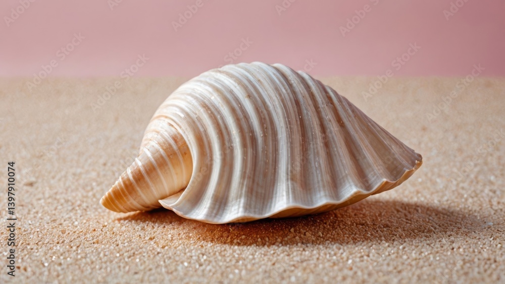 Seashell on sandy surface against a soft background, symbolizing coastal tranquility Seashell on sandy surface against a soft background, symbolizing coastal tranquility