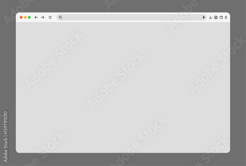 Browser window set with toolbar, search bar, and drop shadow on transparent background. Ideal for UI showcases and web design mockups. Vector illustration.
