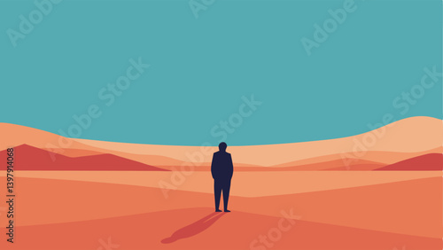 Isolation A lone figure standing in a vast empty landscape ing feelings of loneliness and lack of support a migrant workers.
