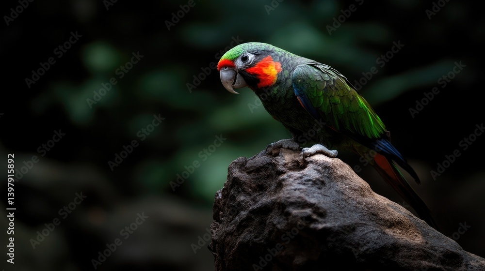 Obraz premium Vibrant parrot perched on a weathered log