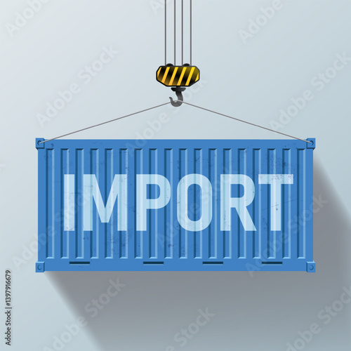 Blue cargo containers with import delivery. Large metal 20 ft containers for transportation. Delivery of cargo shipping. Vector containers isolated on white background.