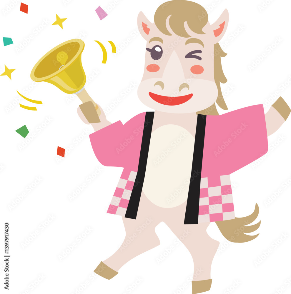 Fototapeta premium セールでハンドベルを持つ午年のかわいい馬