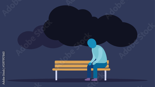Lonely Figure A solitary figure sitting on a park bench with a dark cloud overhead symbolizing feelings of isolation and despair that often accompany extended unemployment.
