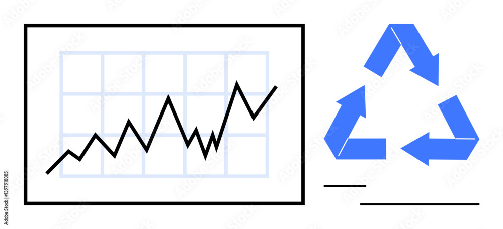 Line graph with rising trend next to blue recycling arrows symbolizing efficiency, eco-consciousness, innovation, and progress. Ideal for reports, environment, business growth, strategy, education Line graph with rising trend next to blue recycling arrows symbolizing efficiency, eco-consciousness, innovation, and progress. Ideal for reports, environment, business growth, strategy, education